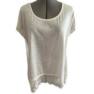 Wallflower Womens Ivory De Luxe Short Sleeve Tee With Lace Hem Size Medium